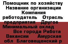 Помощник по хозяйству › Название организации ­ Компания-работодатель › Отрасль предприятия ­ Другое › Минимальный оклад ­ 30 000 - Все города Работа » Вакансии   . Амурская обл.,Благовещенский р-н